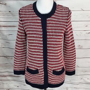 Talbots Sweater Cardigan Red, White, Blue Small